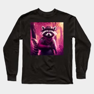 Quirky Magenta Raccoon Long Sleeve T-Shirt